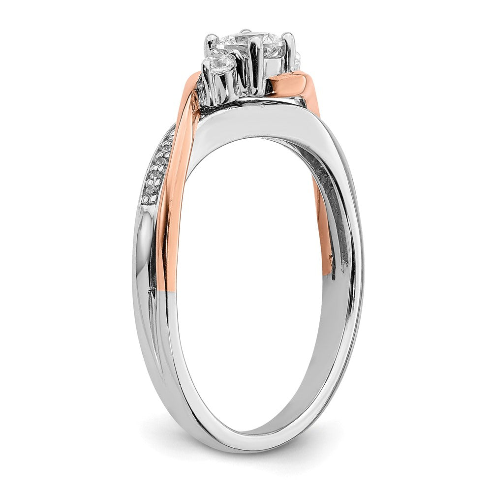 14k Two-tone Rose and White Gold 3/8 carat Lab Grown Diamond VS/SI+ G+ Round Complete Bypass Engagement Ring