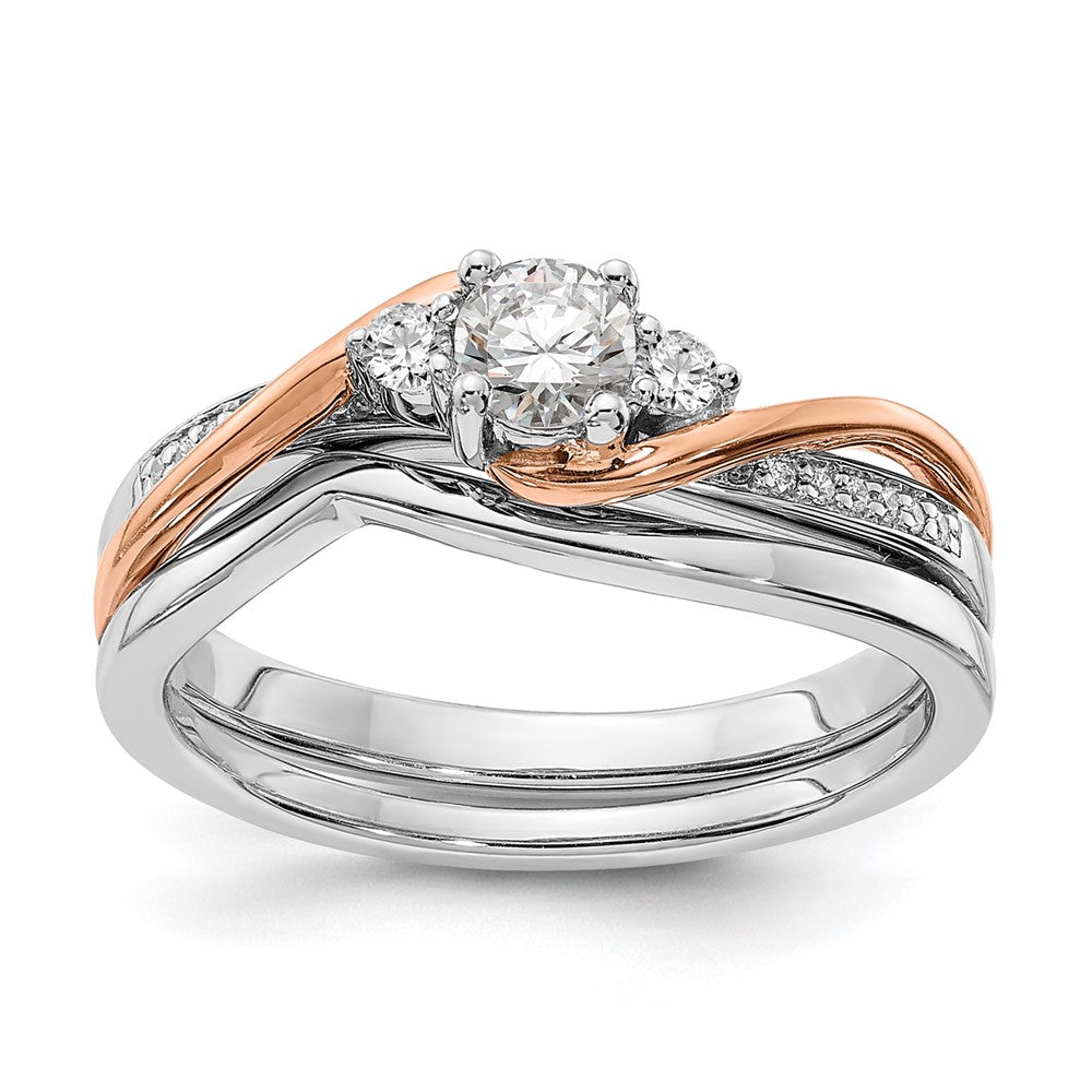 14k Two-tone Rose and White Gold 3/8 carat Lab Grown Diamond VS/SI+ G+ Round Complete Bypass Engagement Ring