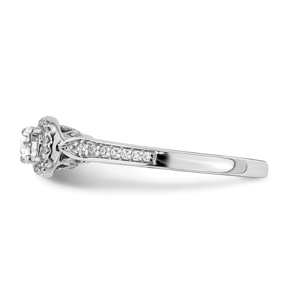 14k White Gold Halo (Holds 1/4 carat (4.1mm) Round Center) 1/6 carat Diamond Semi-mount Engagement Ring