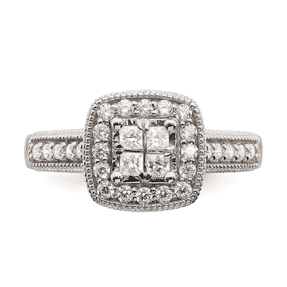 14K White Gold Square Halo Cluster 5/8 carat Princess/Round Diamond Complete Engagement Ring