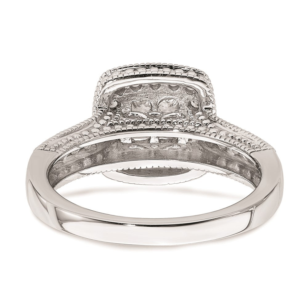 14K White Gold Square Halo Cluster 5/8 carat Princess/Round Diamond Complete Engagement Ring
