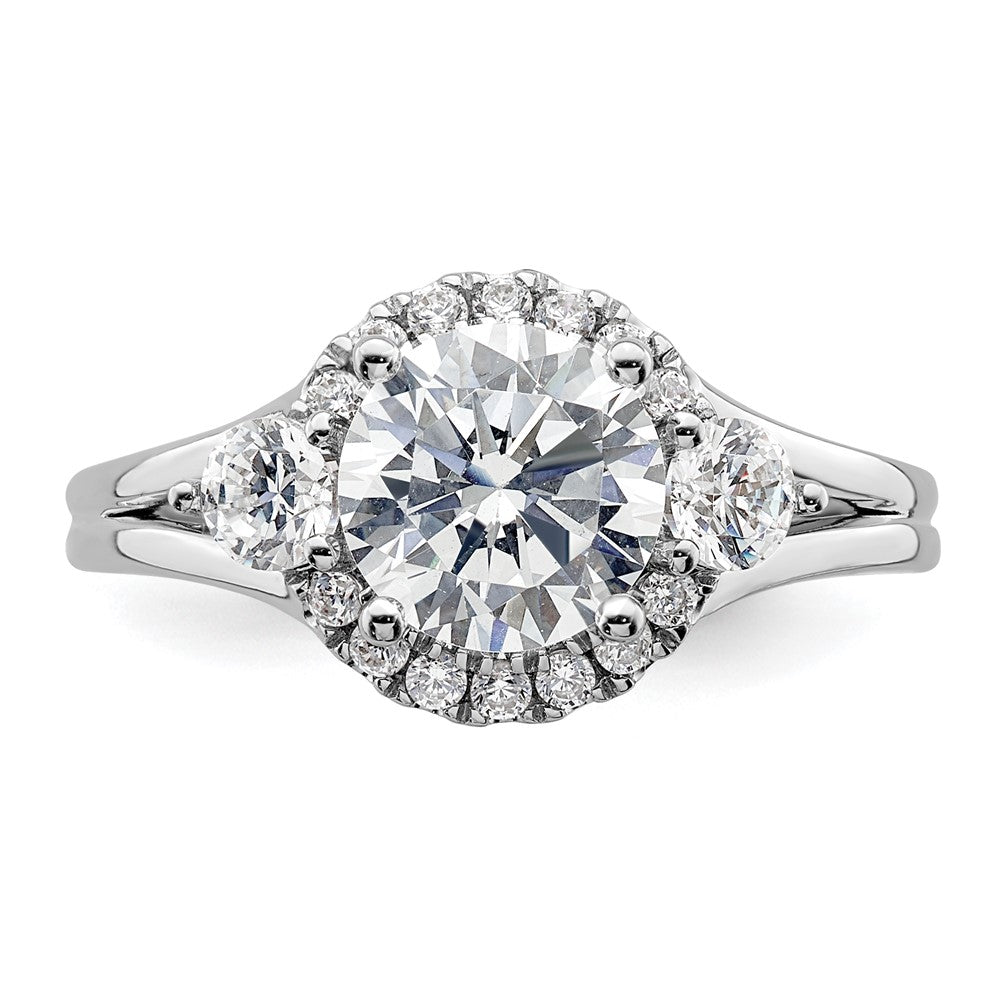 14k White Gold 1/2 carat Lab Grown Diamond VS/SI+ G+ 1 1/2 carat Center Round Semi Mount Three Stone Engagement Ring