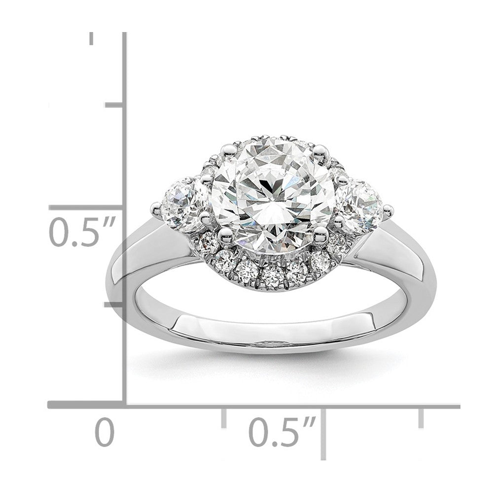 14k White Gold 1/2 carat Lab Grown Diamond VS/SI+ G+ 1 1/2 carat Center Round Semi Mount Three Stone Engagement Ring