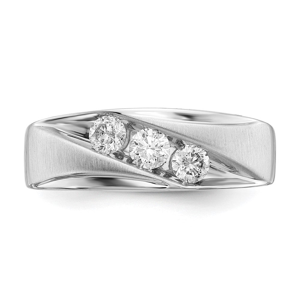 IBGoodman 14k 5/8 carat White Gold Lab Grown Diamond VS/SI+ G+ Three Stone Complete Men's Ring