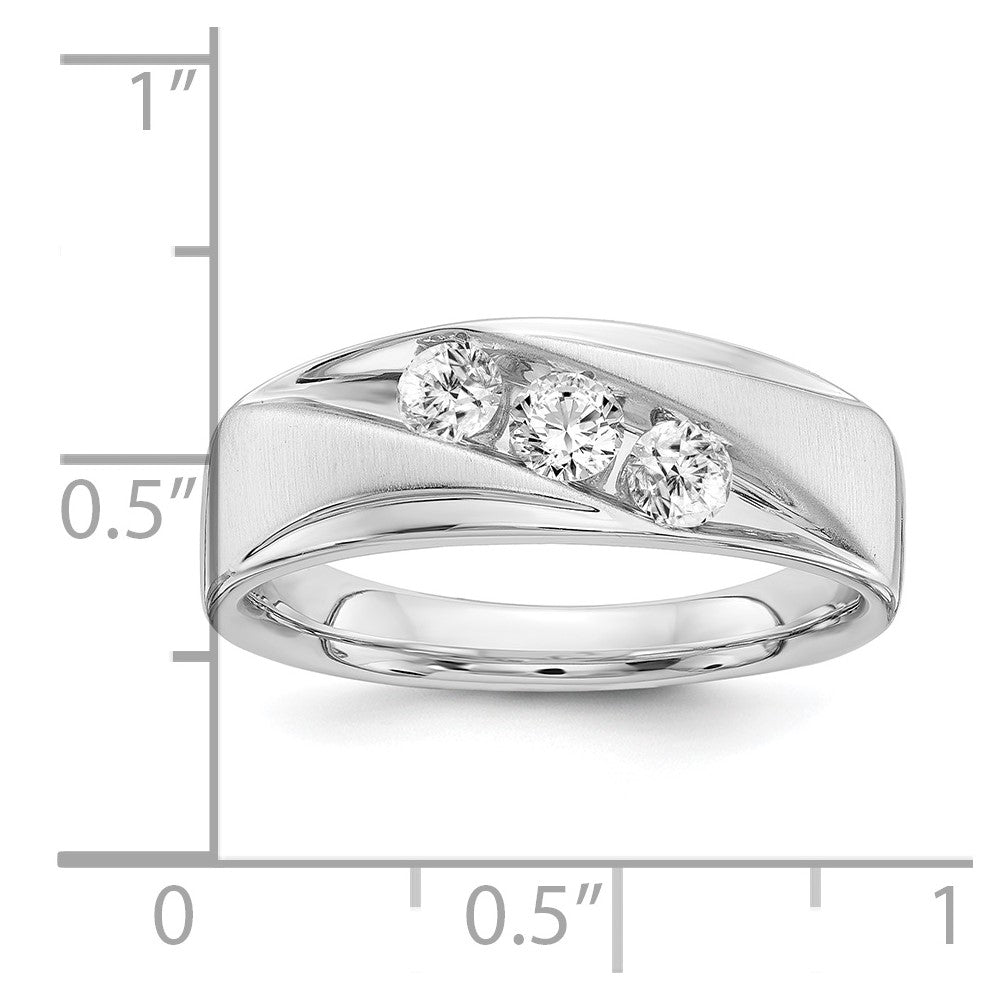 IBGoodman 14k 5/8 carat White Gold Lab Grown Diamond VS/SI+ G+ Three Stone Complete Men's Ring