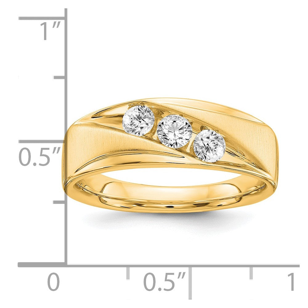 IBGoodman 14k 5/8 carat Lab Grown Diamond VS/SI+ G+ Three Stone Complete Men's Ring