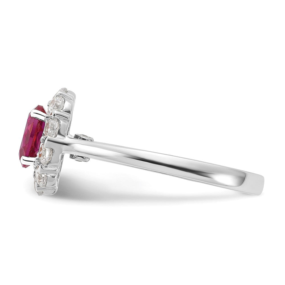 10k White Gold 5/8 carat Lab Grown Diamond VS/SI+ G+ and Oval Lab Created Ruby Complete Halo Fashion Ring