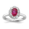 10k White Gold 5/8 carat Lab Grown Diamond VS/SI+ G+ and Oval Lab Created Ruby Complete Halo Fashion Ring