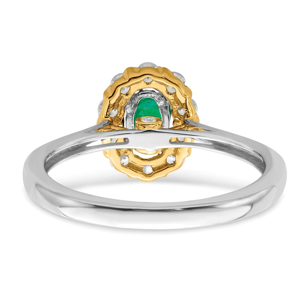 14k Two-Tone 5/8 carat Lab Grown Diamond VS/SI+ G+ and Oval Lab Created Emerald Complete Halo Fashion Ring