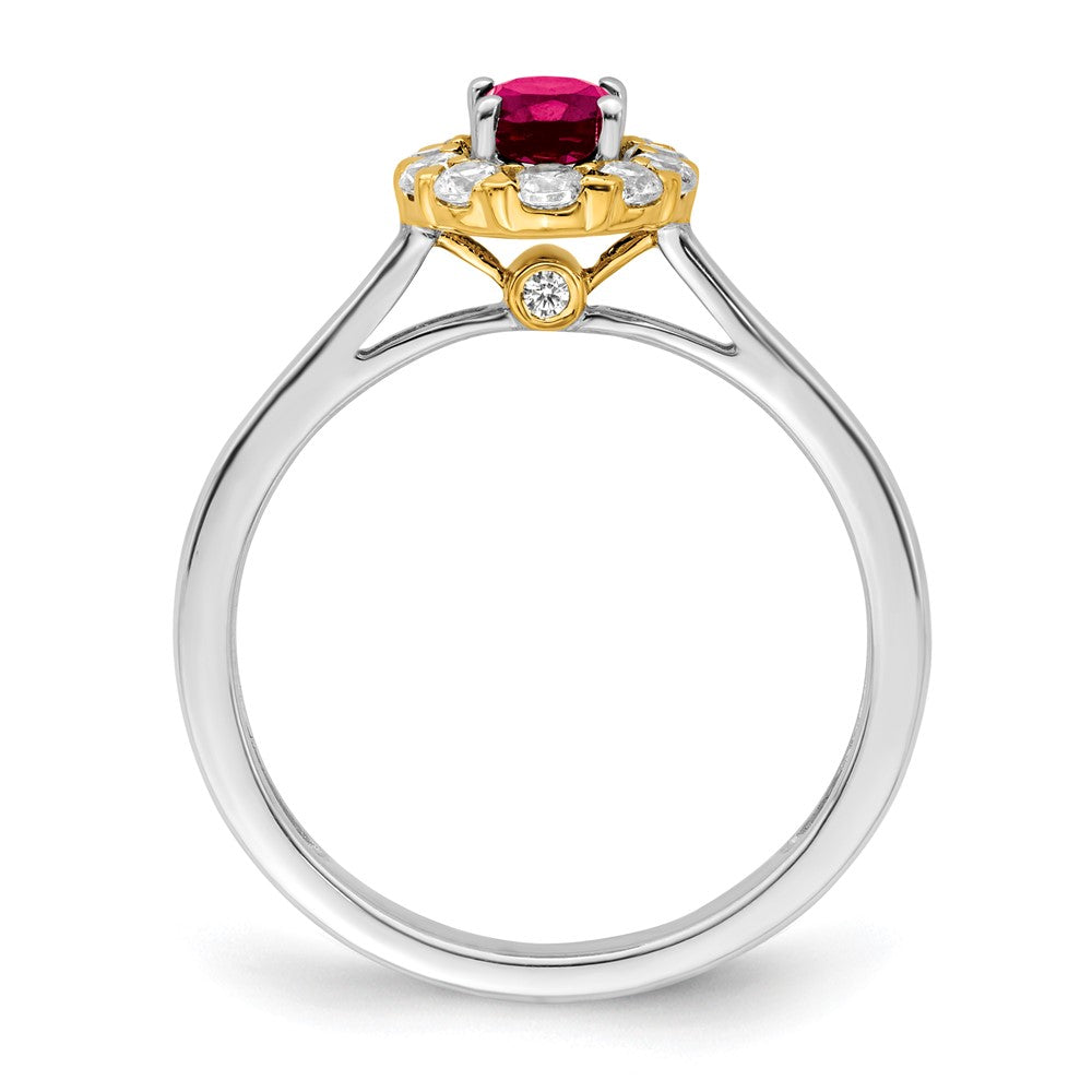 14k Two-Tone 5/8 carat Lab Grown Diamond VS/SI+ G+ and Oval Lab Created Ruby Complete Halo Fashion Ring