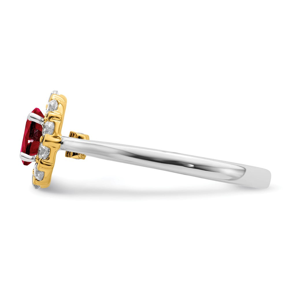 14k Two-Tone 5/8 carat Lab Grown Diamond VS/SI+ G+ and Oval Lab Created Ruby Complete Halo Fashion Ring