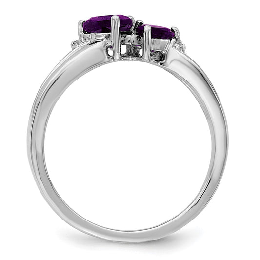 10k White Gold 4mm and 5mm Amethyst and Diamond 2-stone Heart Ring
