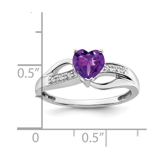 10k White Gold 6mm Amethyst and Diamond Heart Ring