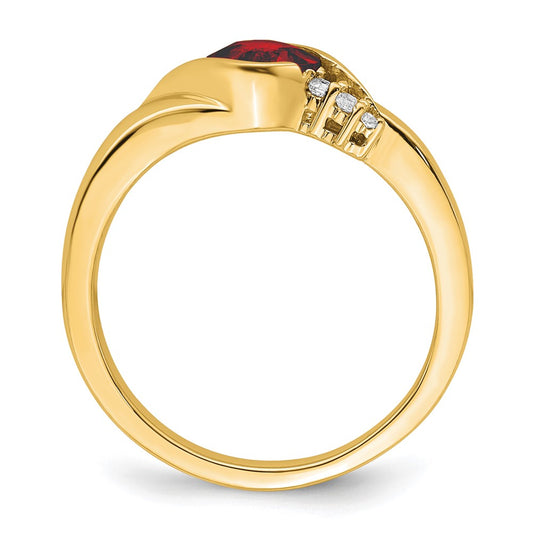 10k Yellow Gold 5mm Cushion Garnet and 1/20 carat Diamond Ring