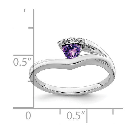 10k White Gold 4mm Trillion Amethyst and Diamond Ring
