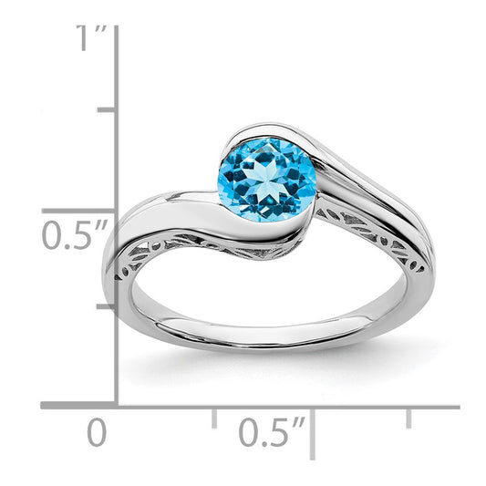10k White Gold 6mm Round Blue Topaz Bypass Ring