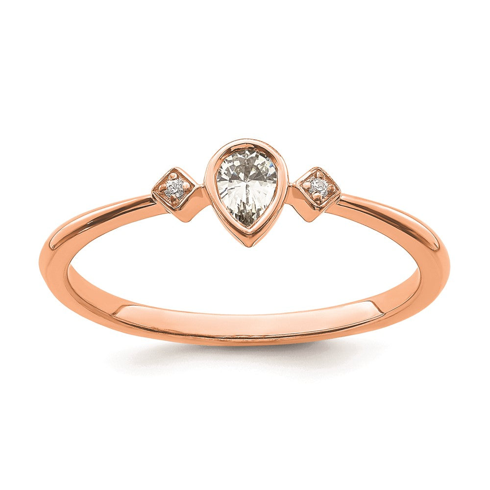 14k Rose Gold Petite 3-Stone 1/15 carat Pear Diamond Complete Promise/Engagement Ring
