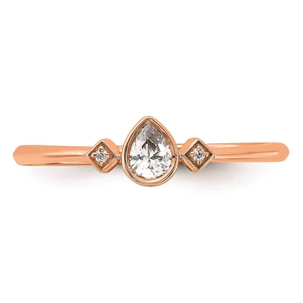14k Rose Gold Petite 3-Stone 1/15 carat Pear Diamond Complete Promise/Engagement Ring