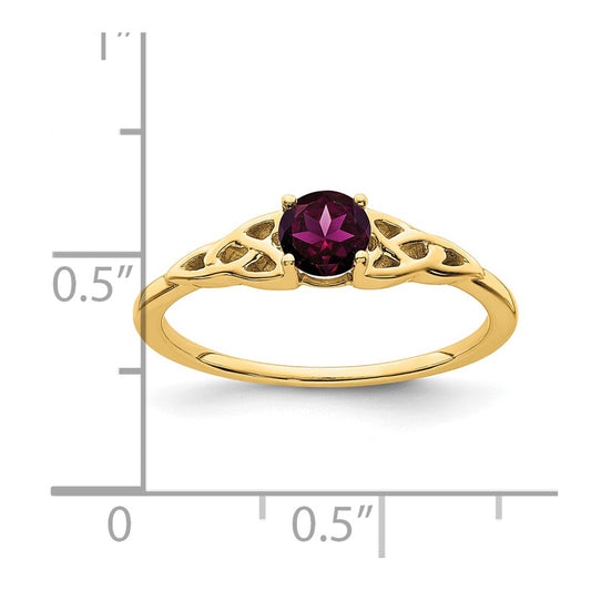 10k 4.5mm Round June/ Rhodolite Garnet Celtic Knot Size 7 Birthstone Ring