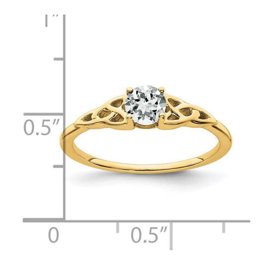 10k 4.5mm Round April/ White Topaz Celtic Knot Size 7 Birthstone Ring
