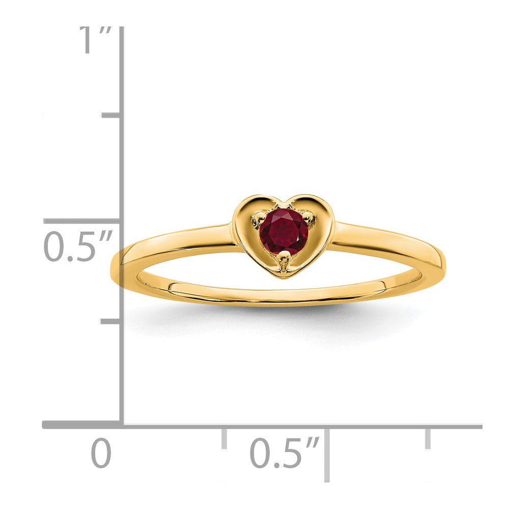 10k Yellow Gold Created Ruby Heart Ring