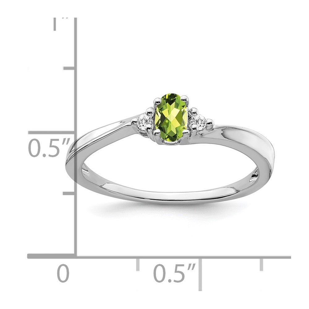 14k White Gold 5x3 Oval August/Peridot and Diamond Ring