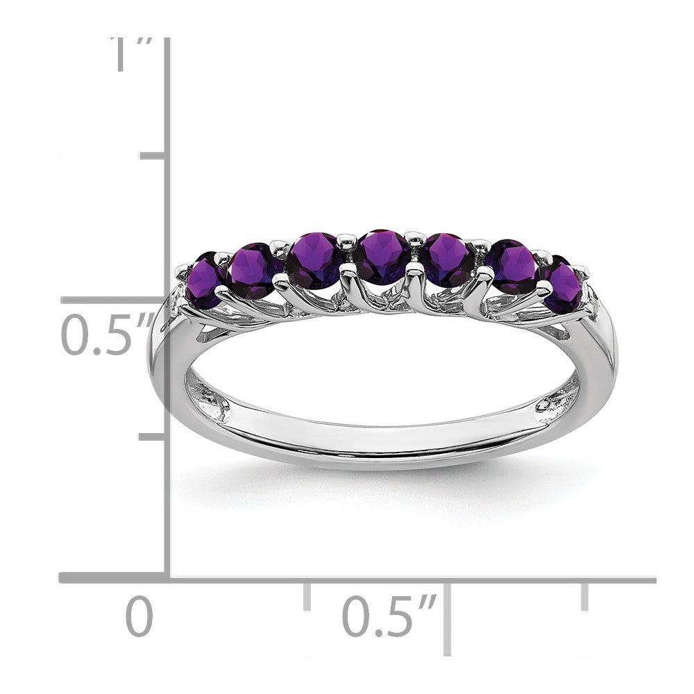 10k White Gold Amethyst and Diamond 7-stone Ring