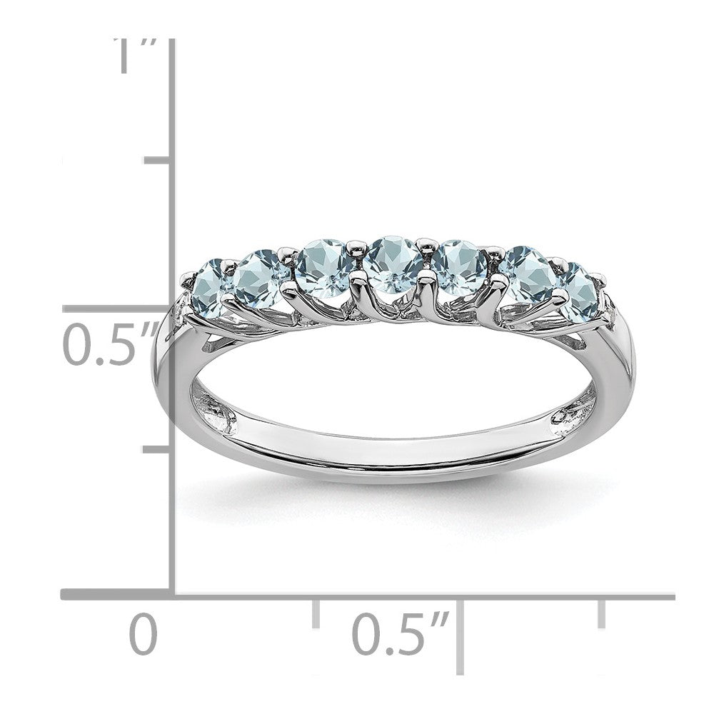 10k White Gold Aquamarine and Diamond 7-stone Ring