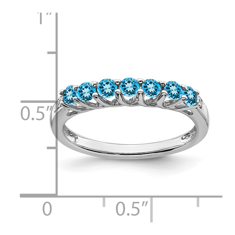 10k White Gold Blue Topaz and Diamond 7-stone Ring