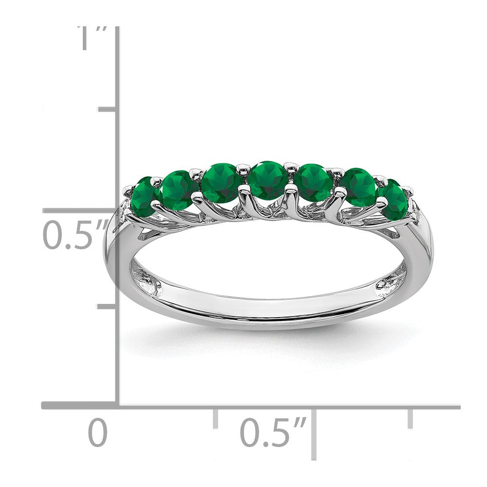 10k White Gold Created Emerald and Diamond 7-stone Ring