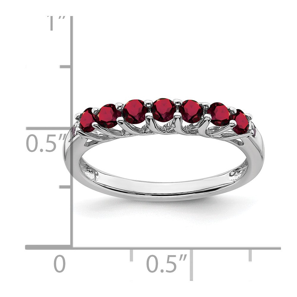 10k White Gold Created Ruby and Diamond 7-stone Ring