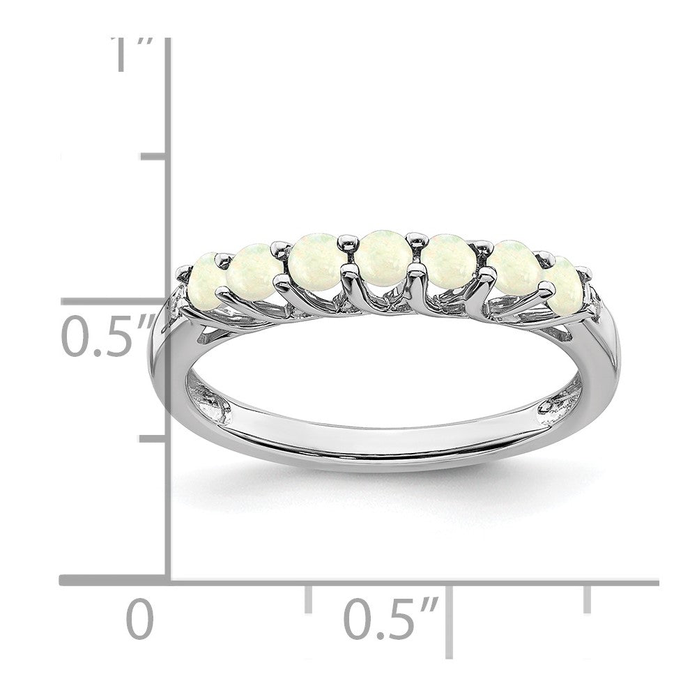 10k White Gold Created Opal and Diamond 7-stone Ring