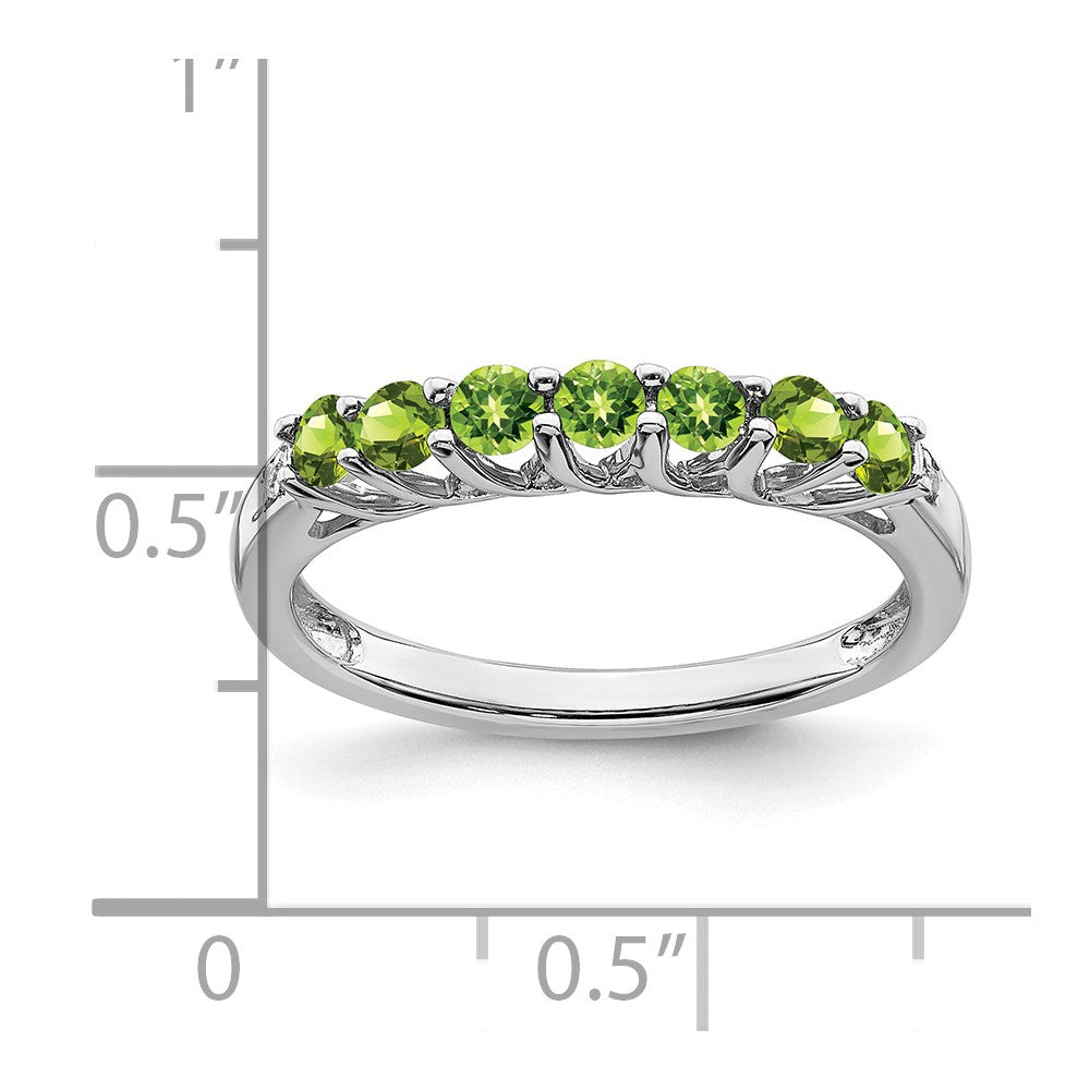 10k White Gold Peridot and Diamond 7-stone Ring
