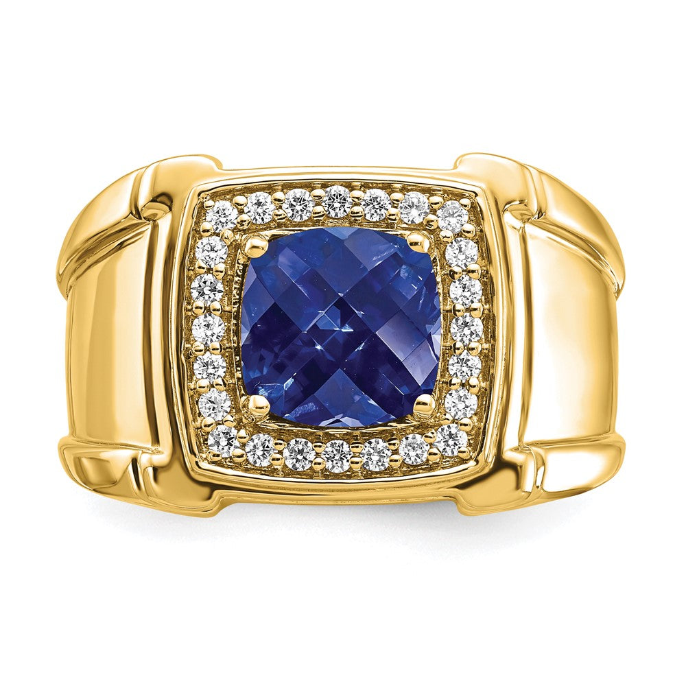 IBGoodman 14k 1/4 carat Lab Grown Diamond VS/SI+ G+ and Lab Created Blue Sapphire Men's Ring
