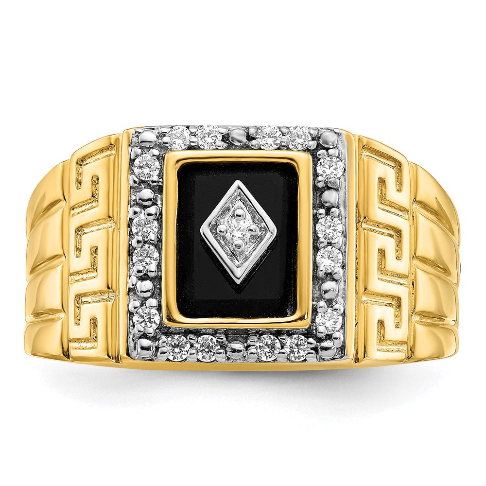 IBGoodman 14k 1/5 carat Lab Grown Diamond VS/SI+ G+ and Onyx Greek Key Design Men's Ring