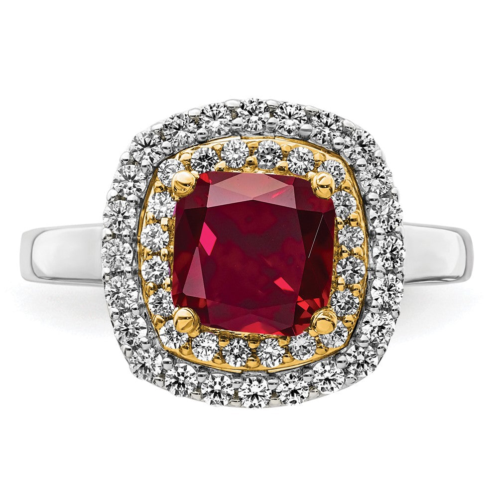 14k Two-Tone 1/2 carat Lab Grown Diamond VS/SI+ G+ and Lab Created Ruby Complete Fashion Ring