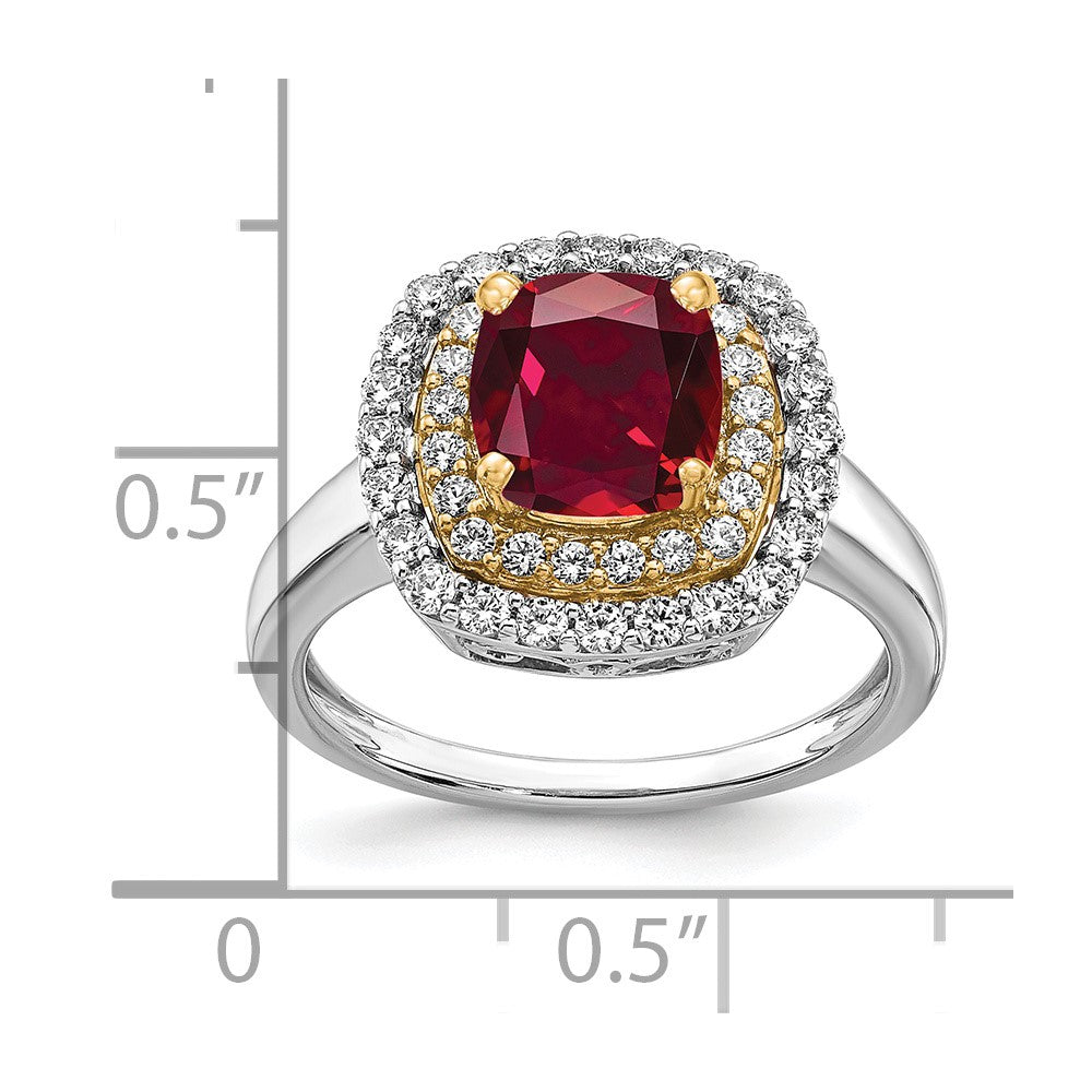 14k Two-Tone 1/2 carat Lab Grown Diamond VS/SI+ G+ and Lab Created Ruby Complete Fashion Ring