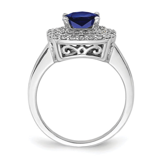 14k White Gold 1/2 carat Lab Grown Diamond VS/SI+ G+ and Lab Created Blue Sapphire Complete Fashion Ring