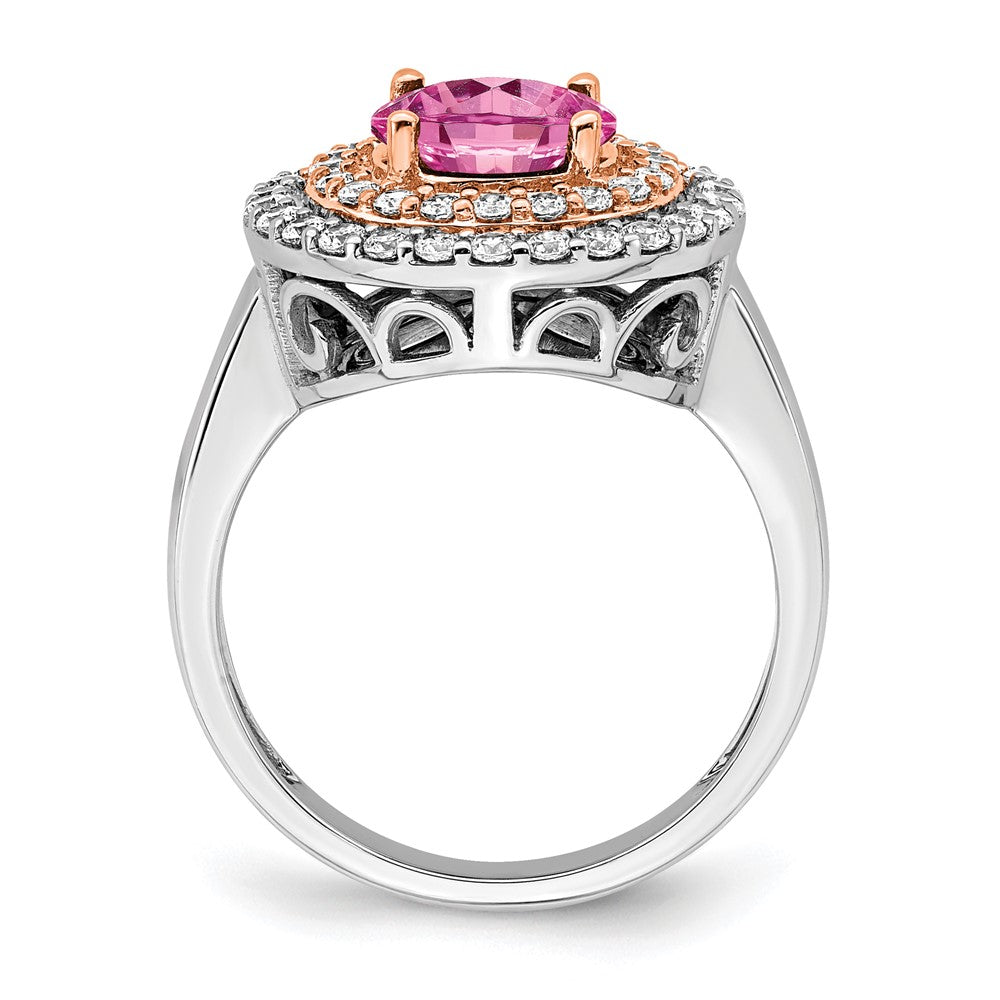14k Two-Tone Rose and White Gold 5/8 carat Lab Grown Diamond VS/SI+ G+ and Lab Created Pink Sapphire Complete Fashion Ring