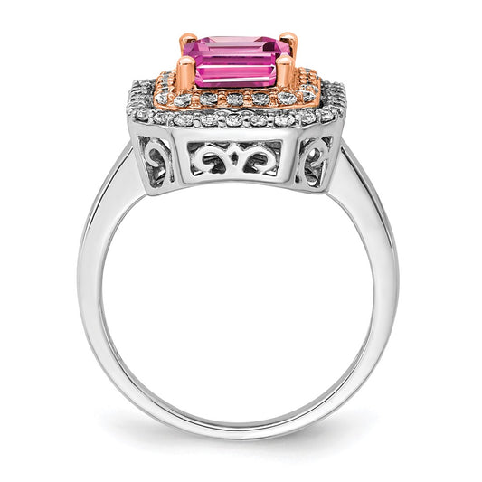 14k Two-Tone Rose and White Gold 5/8 carat Lab Grown Diamond VS/SI+ G+ and Lab Created Pink Sapphire Complete Fashion Ring