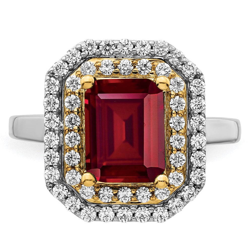 14k Two-Tone 5/8 carat Lab Grown Diamond VS/SI+ G+ and Lab Created Ruby Complete Fashion Ring