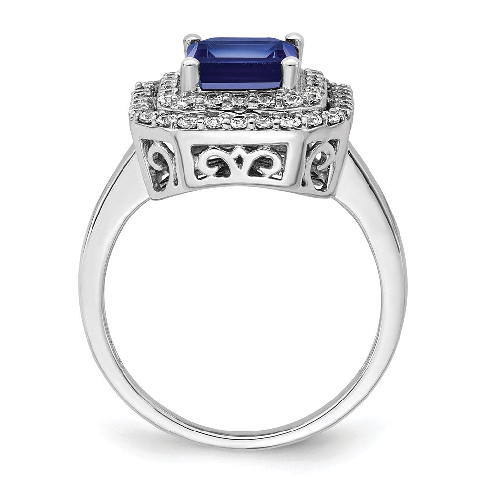 14k White Gold 5/8 carat Lab Grown Diamond VS/SI+ G+ and Lab Created Blue Sapphire Complete Fashion Ring
