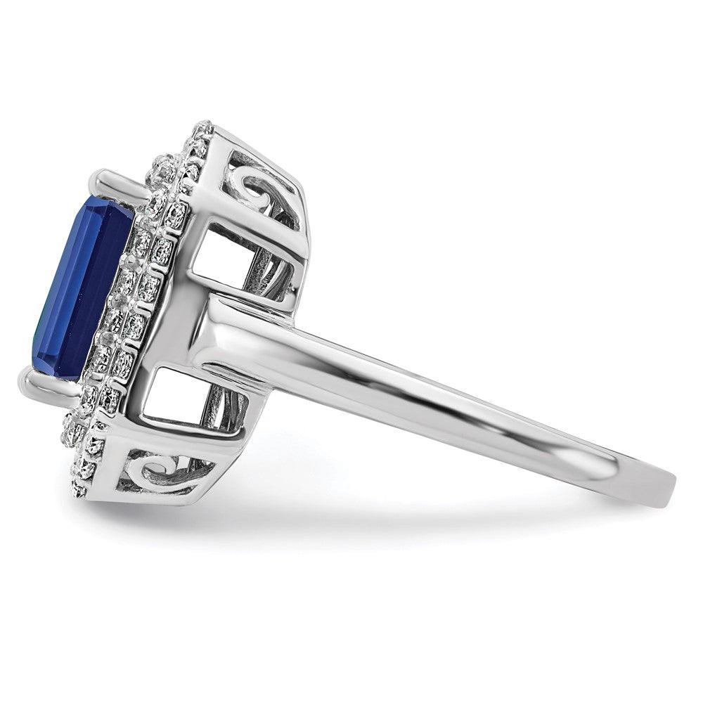 14k White Gold 5/8 carat Lab Grown Diamond VS/SI+ G+ and Lab Created Blue Sapphire Complete Fashion Ring