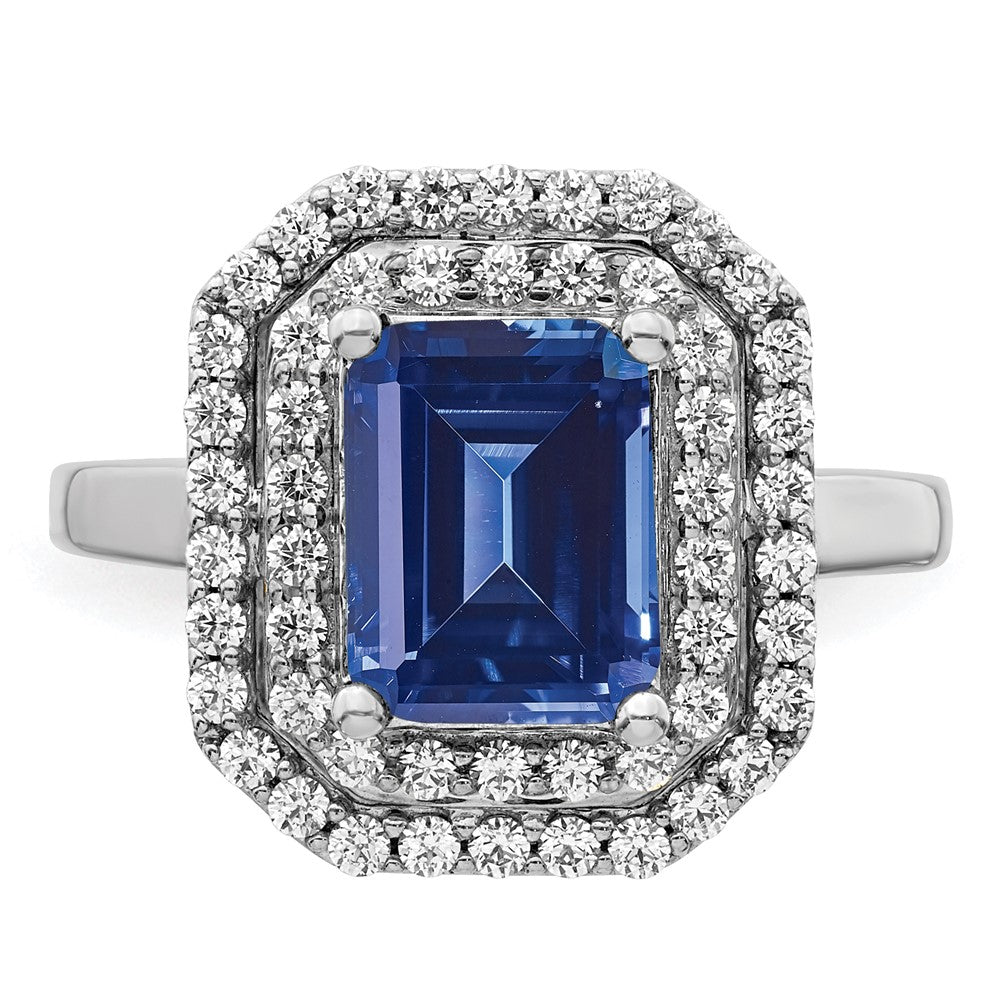 14k White Gold 5/8 carat Lab Grown Diamond VS/SI+ G+ and Lab Created Blue Sapphire Complete Fashion Ring
