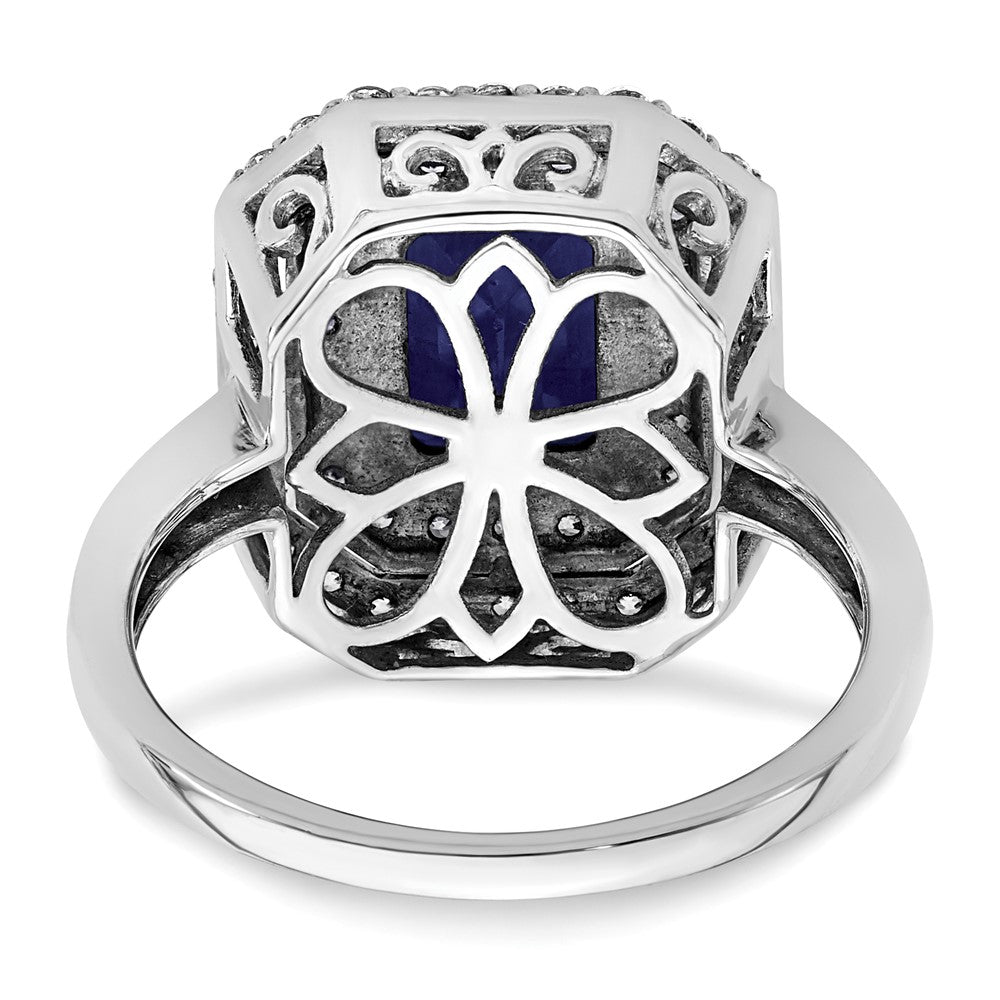 14k White Gold 5/8 carat Lab Grown Diamond VS/SI+ G+ and Lab Created Blue Sapphire Complete Fashion Ring