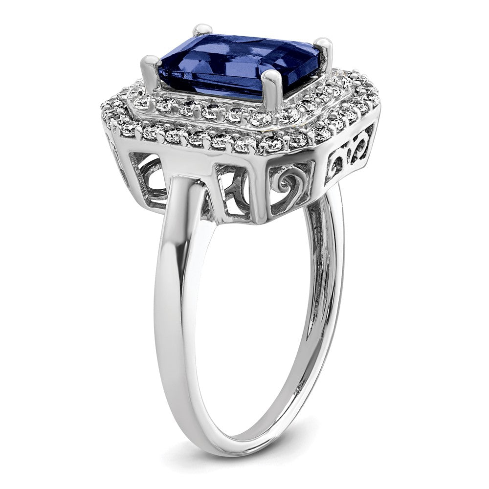 14k White Gold 5/8 carat Lab Grown Diamond VS/SI+ G+ and Lab Created Blue Sapphire Complete Fashion Ring