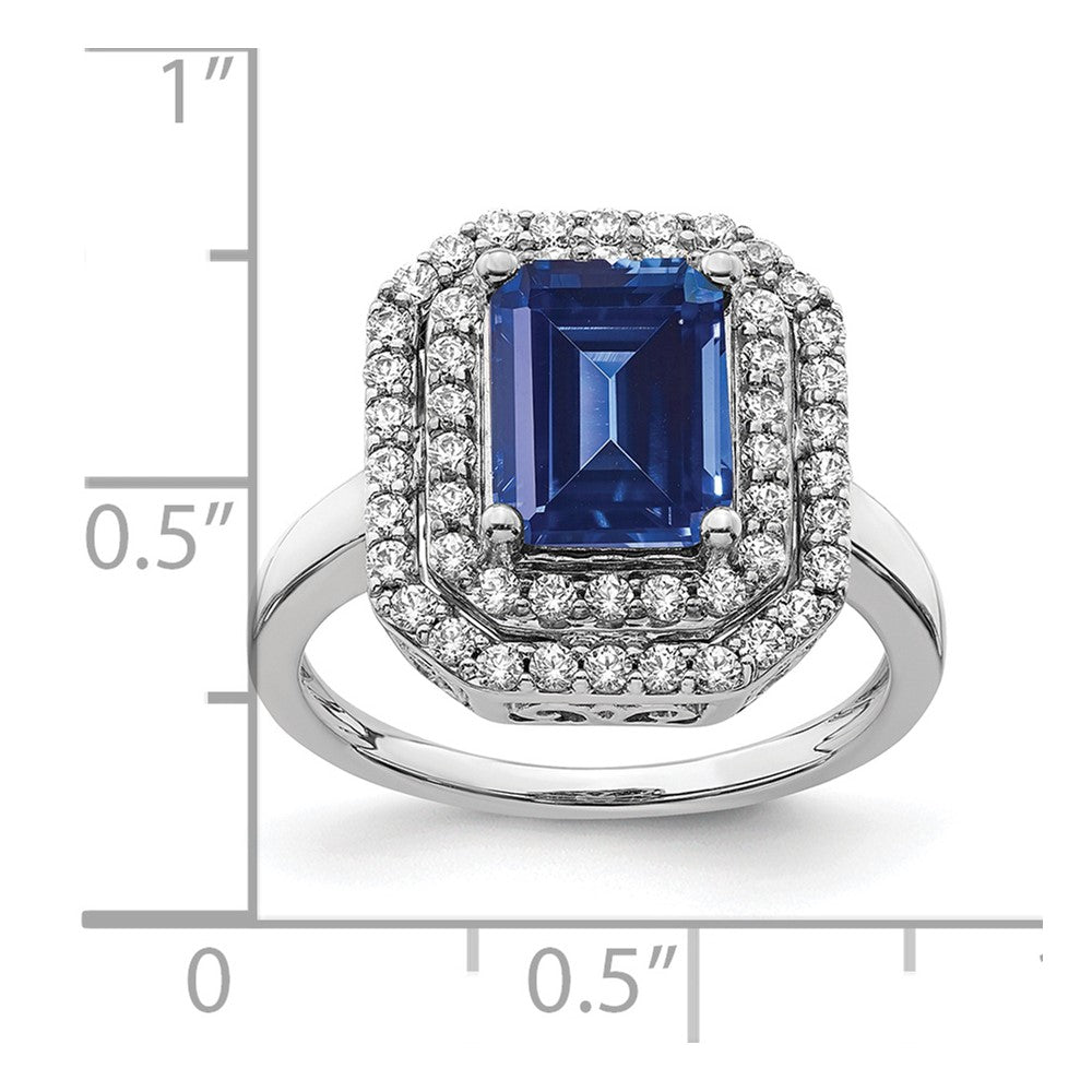 14k White Gold 5/8 carat Lab Grown Diamond VS/SI+ G+ and Lab Created Blue Sapphire Complete Fashion Ring