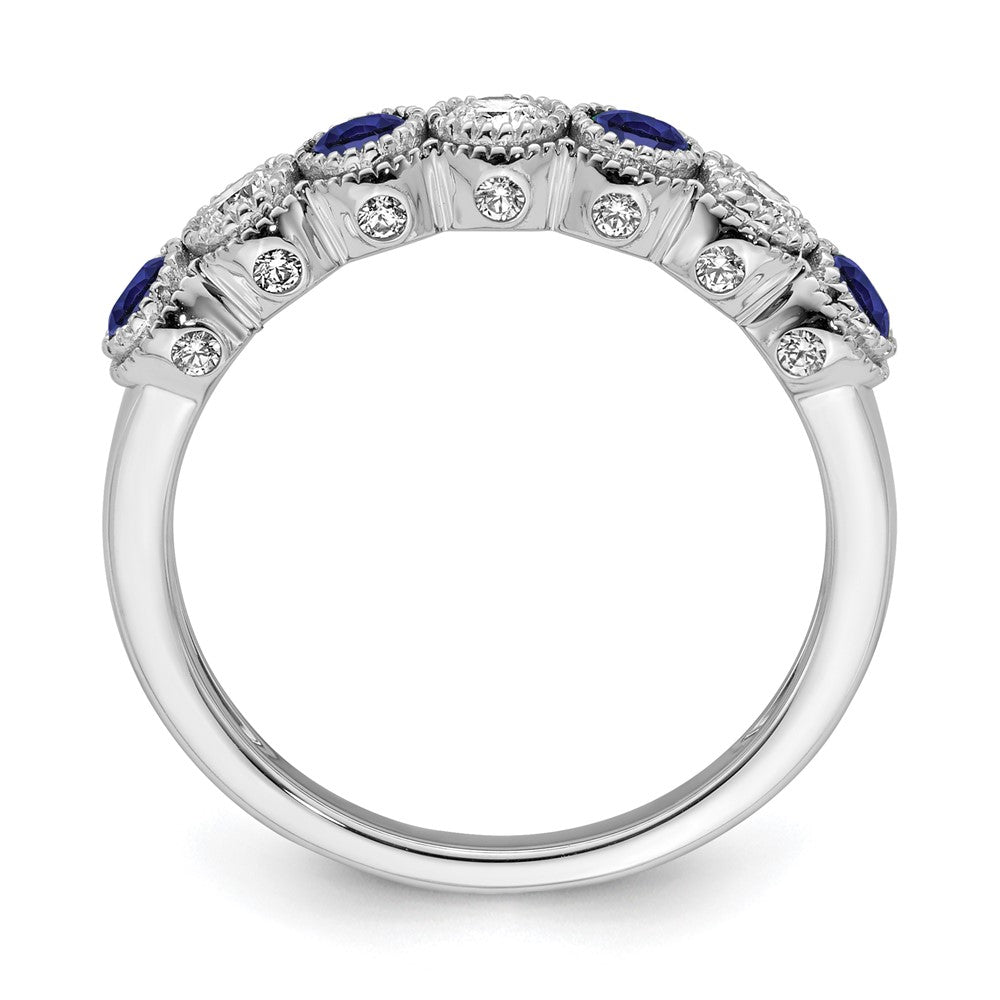 14k White Gold 1/2 carat Lab Grown Diamond VS/SI+ G+ and Lab Created Blue Sapphire Complete Ring