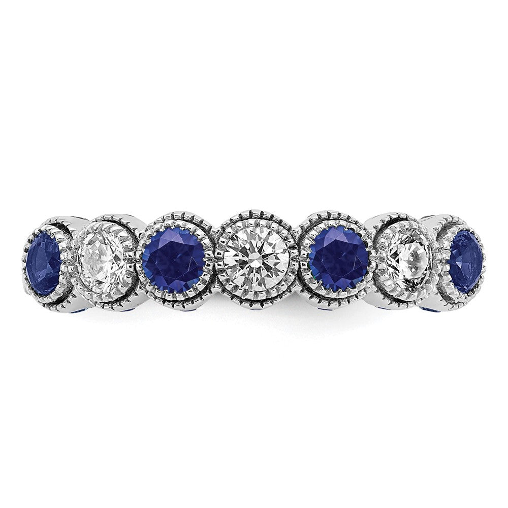 14k White Gold 1/2 carat Lab Grown Diamond VS/SI+ G+ and Lab Created Blue Sapphire Complete Ring