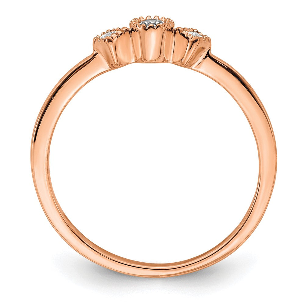 14k Rose Gold Beaded Edge Petite 3-Stone 1/10 carat Round/Princess Diamond Complete Promise/Engagement Ring